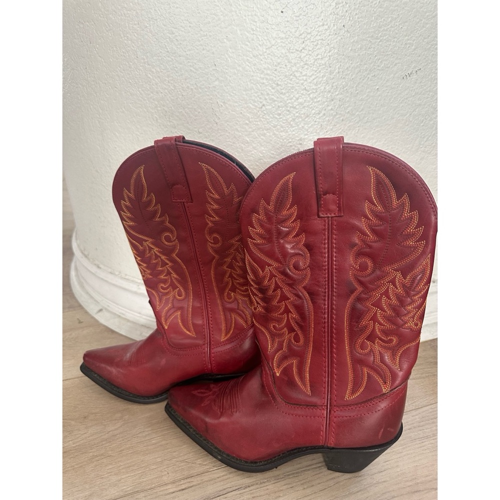 Laredo Red Heeled Boots with Gold Embroidery